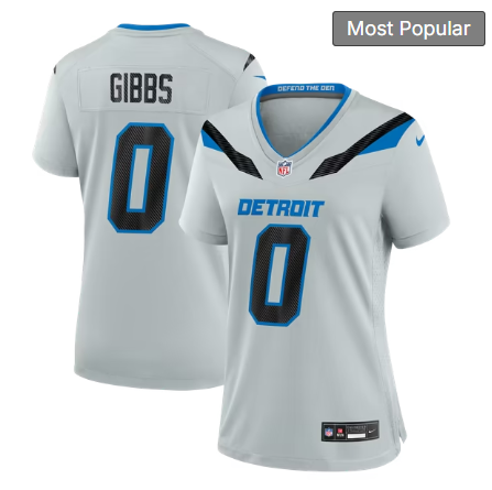 Women's Detroit Lions #0 Jahmyr Gibbs 2026 Rivalries Collection Game Jersey - Silver