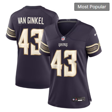 Women's Minnesota Vikings #43 Andrew Van Ginkel 2026 Rivalries Collection Game Jersey - Purple
