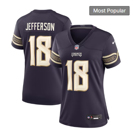 Women's Minnesota Vikings #18 Justin Jefferson 2026 Rivalries Collection Game Jersey - Purple
