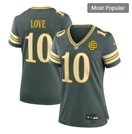 Women's Green Bay Packers #10 Jordan Love 2026 Rivalries Collection Game Jersey - Green