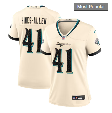 Women's Jacksonville Jaguars #41 Josh Hines-Allen 2026 Rivalries Collection Game Jersey - Natural