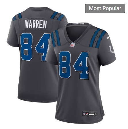 Women's Indianapolis Colts #84 Tyler Warren 2026 Rivalries Collection Game Jersey - Anthracite