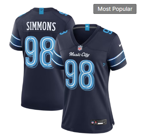 Women's Tennessee Titans #98 Jeffery Simmons 2026 Rivalries Collection Game Jersey - Navy