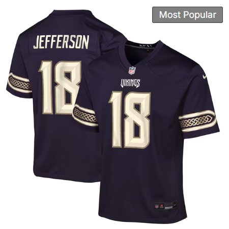 Youth Minnesota Vikings #18 Justin Jefferson 2026 Rivalries Collection Game Jersey - Purple