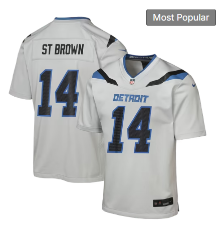 Youth Detroit Lions #14 Amon-Ra St. Brown 2026 Rivalries Collection Game Jersey - Silver