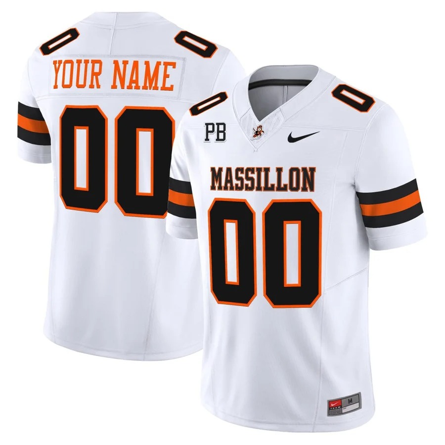 Men & Women & Youth Massillon Tigers Football Custom Jersey White - All Stitched