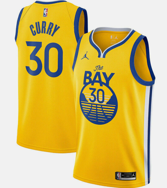 Men's Golden State Warriors #30 Stephen Curry Yellow Statement Edition Stitched Basketball Jersey