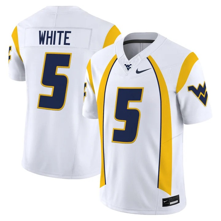 Men & Women & Youth West Virginia Mountaineers #5 Pat White Throwback Vapor Limited Jersey White - All Stitched