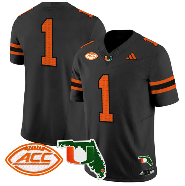 Men's Miami Hurricanes #1 Black F.U.S.E. With Patch Stitched Football Jersey