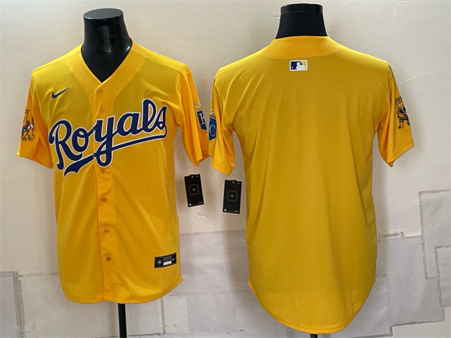 Men's Kansas City Royals Blank Gold Sluggerrr Patch Vapor Limited Stitched Baseball Jersey