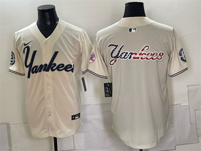 Men's New York Yankees Team Big Logo Cream Limited Stitched Baseball MLB Jersey