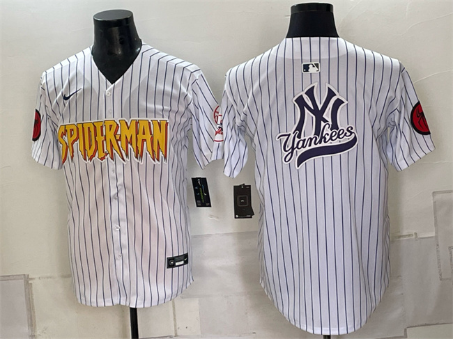 Men's New York Yankees X Spider-Man Team Big Logo White Limited Stitched Baseball Jerseys