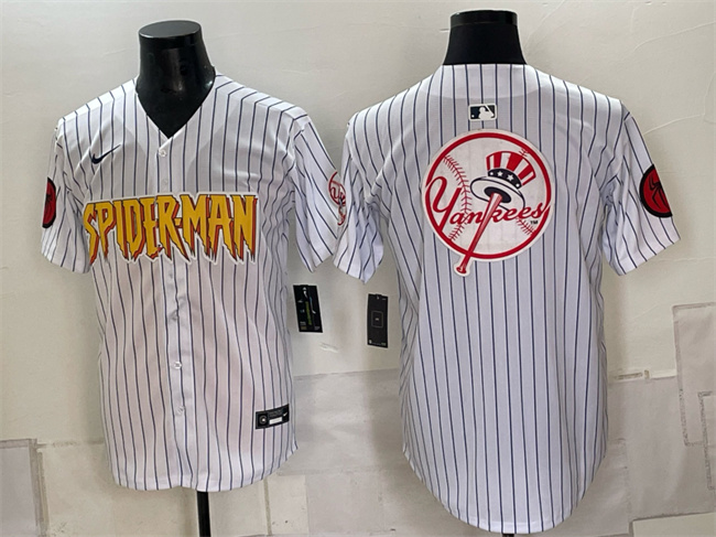 Men's New York Yankees X Spider-Man Team Big Logo White Limited Stitched MLB Baseball Jersey