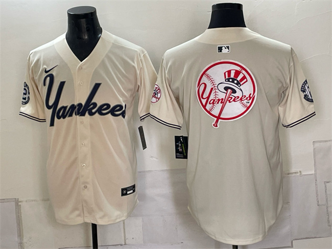 Men's New York Yankees Team Big Logo Cream Limited Stitched MLB Baseball Jersey