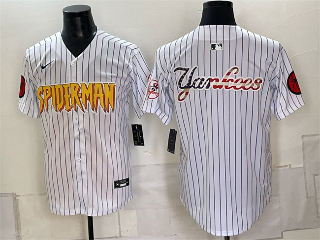 Men's New York Yankees X Spider-Man Team Big Logo White Limited Stitched Baseball MLB Jersey