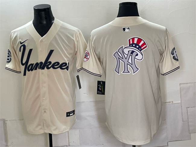 Men's New York Yankees Team Big Logo Cream Limited Stitched MLB Baseball Jerseys