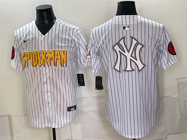 Men's New York Yankees X Spider-Man Team Big Logo White Limited Stitched MLB Baseball Jerseys