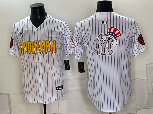 Men's New York Yankees X Spider-Man Team Big Logo White Limited Stitched Baseball Jersey