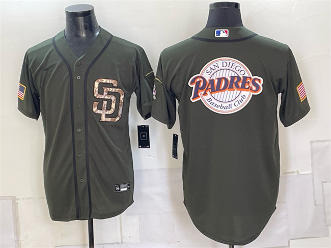 Men's San Diego Padres Team Big Logo Olive Camo Cool Base Stitched Baseball Jersey