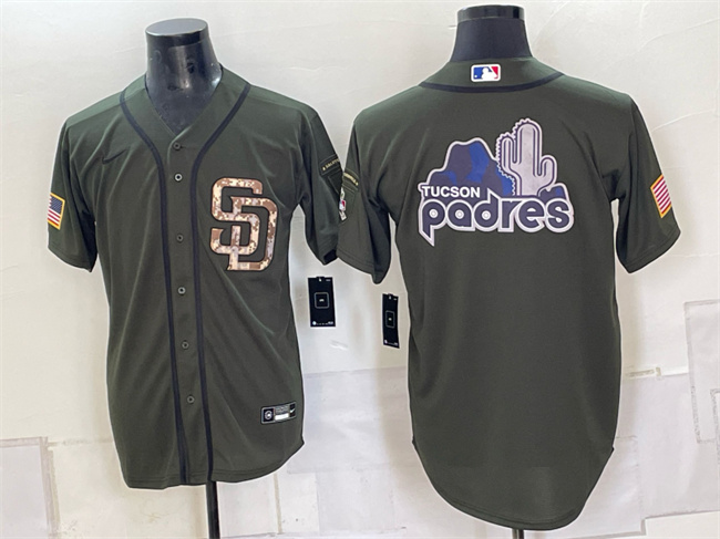 Men's San Diego Padres Team Big Logo Olive Camo Cool Base Stitched Baseball Jerseys
