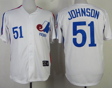 Men's Montreal Expos #51 Randy Johnson 1982 White Throwback Jersey 